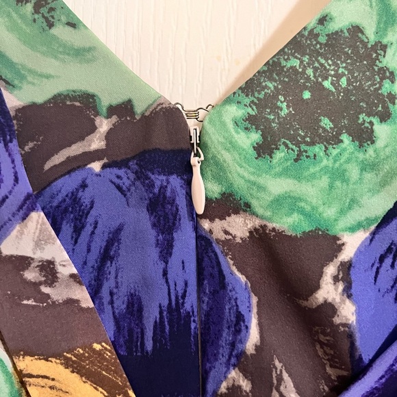 FINAL PRICE NWT BCBGMAXAZRIA Silk Multicolor Green  Floral Drape Pleated Dress - Picture 3 of 10